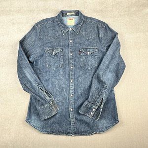 LEVIS Denim Western Button Down Shirt MENS 100% Cotton SLIM Fit SIZE Large
